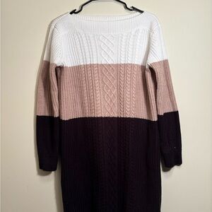 Colorblock Cable Knit Sweater Dress